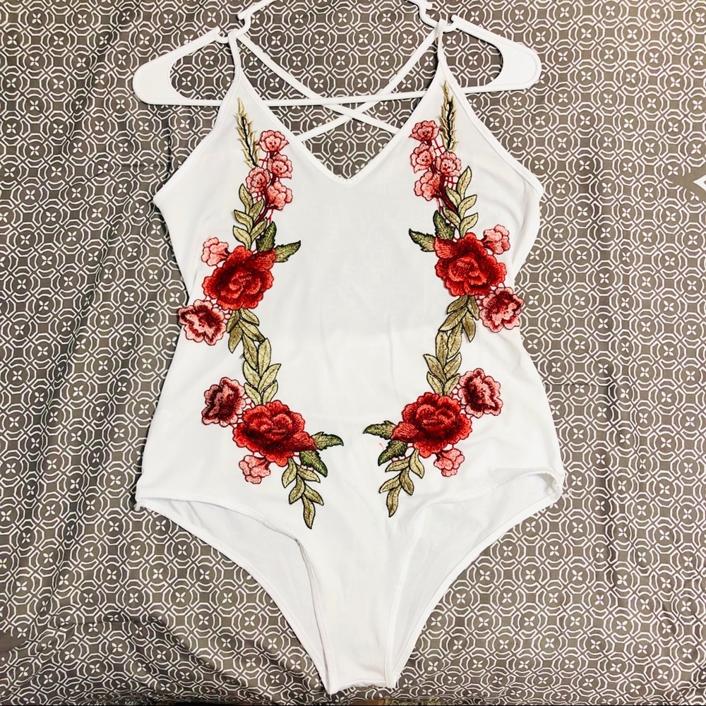 NWOT Rose embroidered body suit